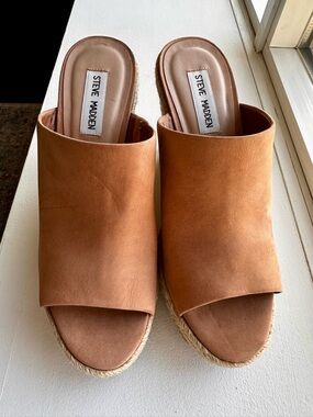 Steve Madden Tan Suede Open-Toe Espadrille Mule